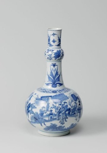 Bottle-shaped vase with figures in a landscape