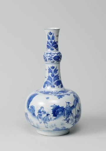 Bottle-shaped vase with figures in a landscape
