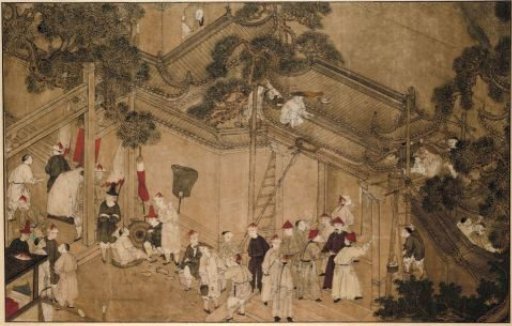 A Temple with Construction Workers at Work