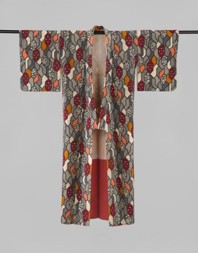 Women's kimono with geometric figures and plant motifs