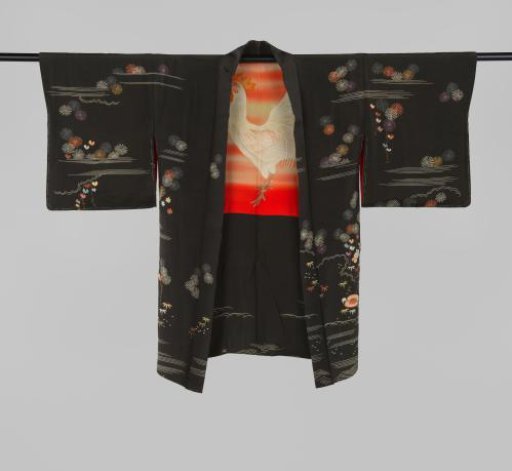 Women's haori with night landscape and rooster