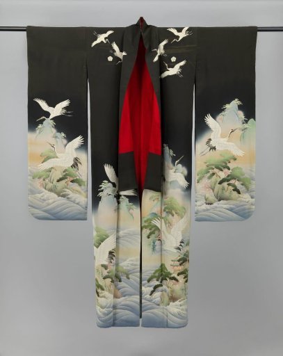 Furisode with Cranes over the Sea