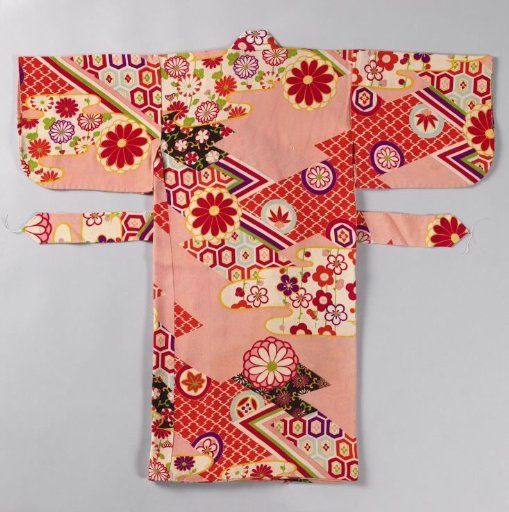 Girls' Miyamairi Kimono with Geometric and Floral Motifs
