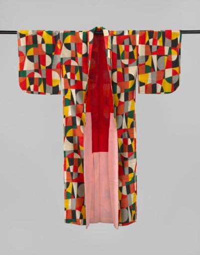 Daily informal ladies' kimono with colored geometric design