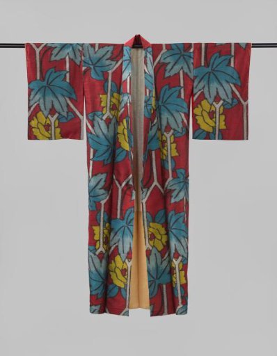 Daily informal ladies' kimono with design of camellias and grapevines