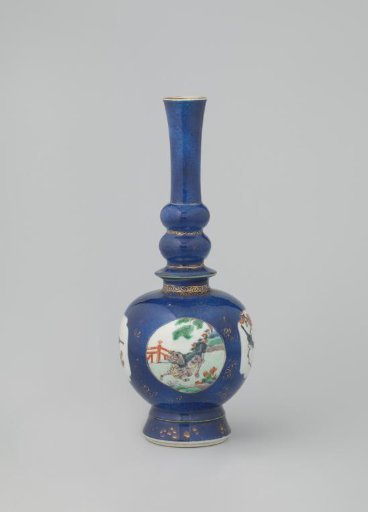 Knobbed Flask, Bleu Poudré with Fields in Famille Verte (Orange Lion Walking to the Right)