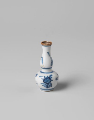 Miniature double-gourd-shaped vase with flowering plants