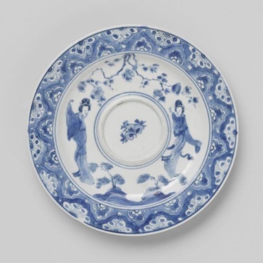 Plate with two women and prunus spray