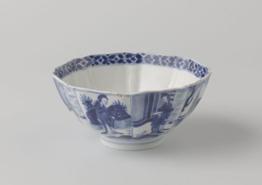 Octagonal bowl with women on a terras and playing boys