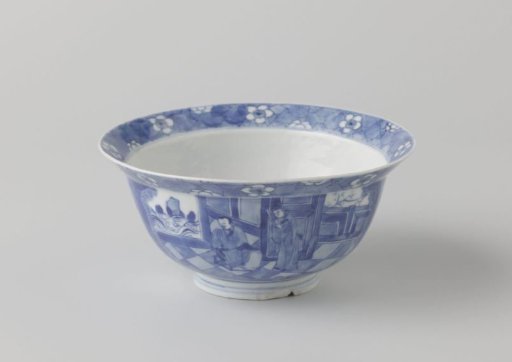 Bowl with figures in an interior and playing boys in a landscape