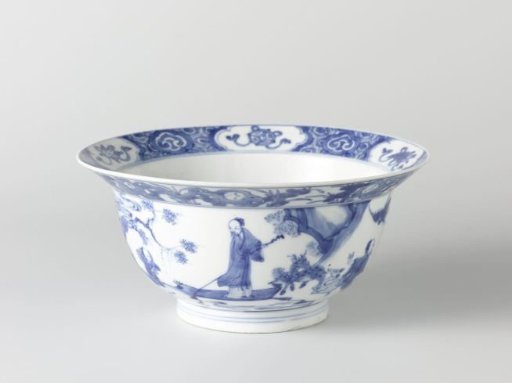 Bowl with figures, deer and cranes in a landscape near a pine tree
