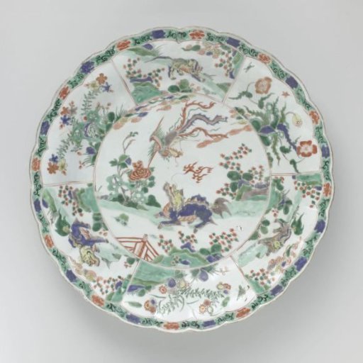 Dish with mythological animals in landscapes