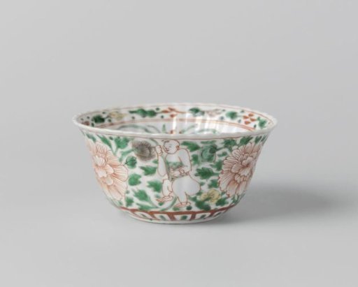 Fluted bowl with a boy among peony scrolls