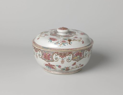 Covered tureen with groups of flowers and ornamental border