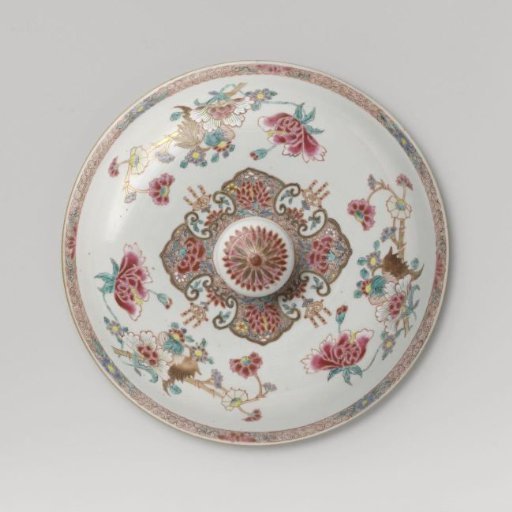 Covered tureen with groups of flowers and ornamental border