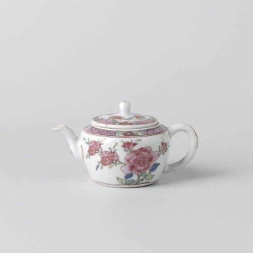 Teapot with flowering plants and diaper patterns
