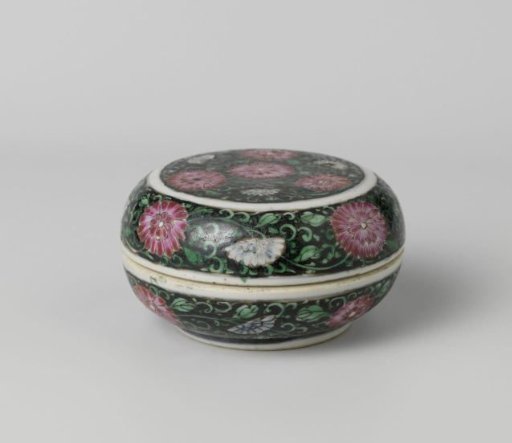 Box with flower scrolls on a black ground