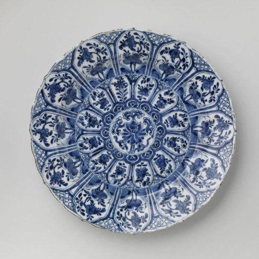Dish with flower sprays in petal-shaped panels