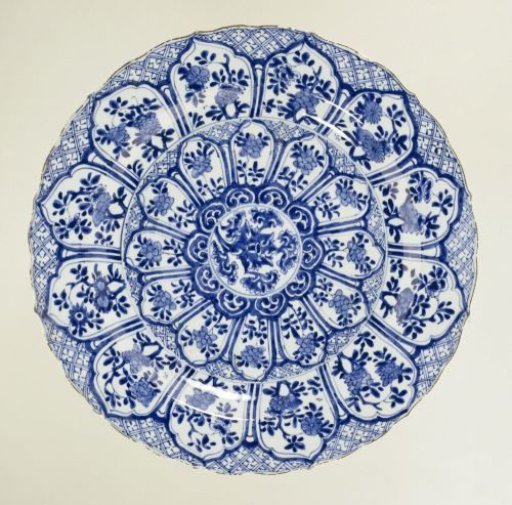 Dish with flower sprays in petal-shaped panels