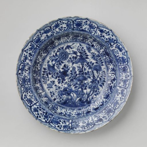 Dish with flowering plants in petal-shaped panels