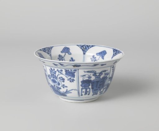 Bowl (klapmuts) with flowering plants and auspicious objects
