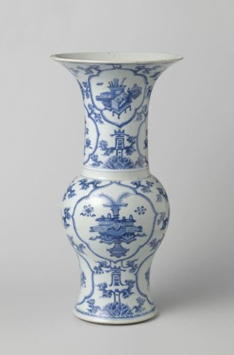 Baluster beaker vase with flower scrolls and precious objects
