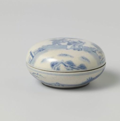 Box with a river landscape and two figures