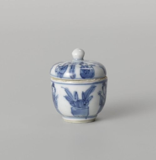 Covered jar with women and flower pots