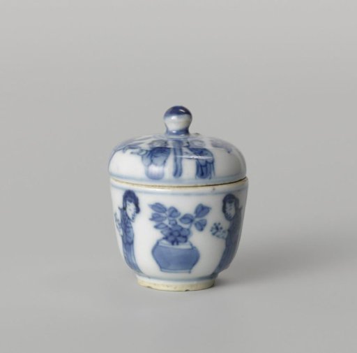 Covered jar with women and flower pots