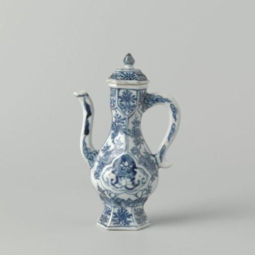 Hexagonal ewer with flowering plants and floral scrolls