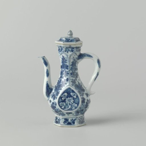 Hexagonal ewer with flowering plants and floral scrolls