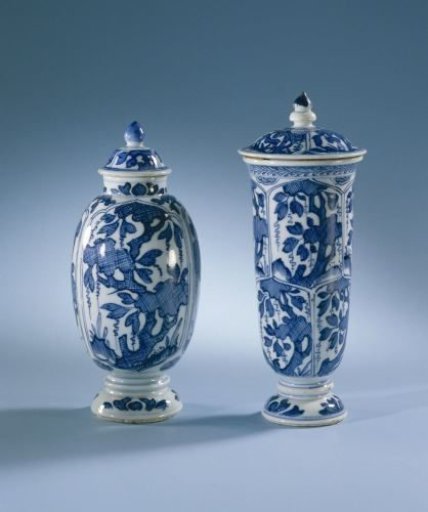 Covered jar with hatched plants in petal-shaped panels
