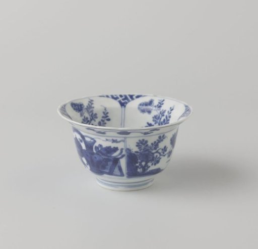 Bowl (klapmuts) with flowering plants and auspicious objects