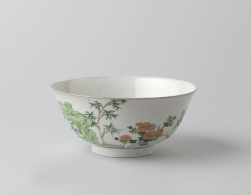 Bowl with peony, bamboo and maple tree near a rock
