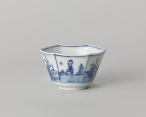 Hexagonal cup with landscapes and figures