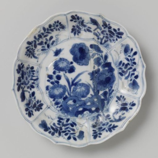Saucer with rocks, flower sprays and butterflies
