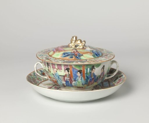 Tureen with stand with figures on a terrace near a pavilion