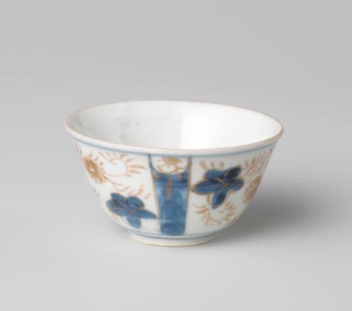 Bell-shaped cup with a flower basket and floral scrolls