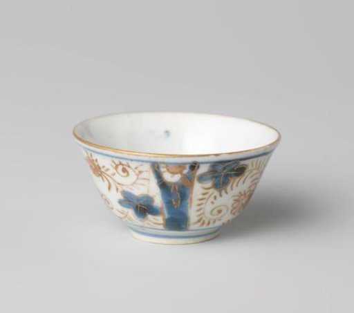 Bell-shaped cup with a flower basket and floral scrolls