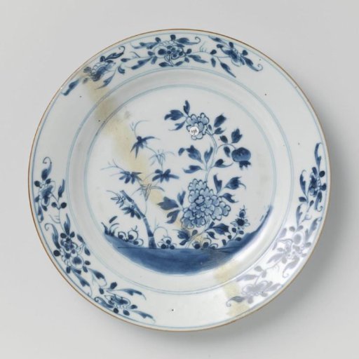 Plate with flowerting plants and bamboo