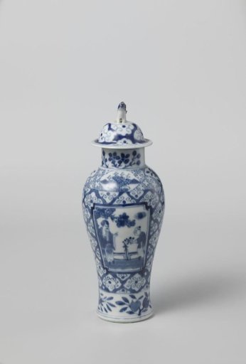 Baluster covered jar with figures in panels