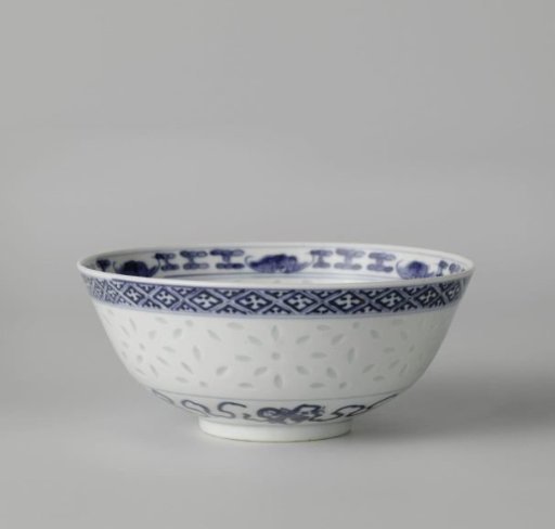 Bowl with ornamental borders and translucent rice-grain decoration