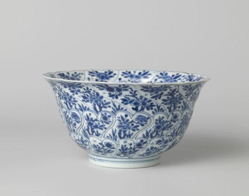 Bowl with three rows of twisted panels with flower sprays