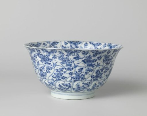 Bowl with three rows of twisted panels with flower sprays