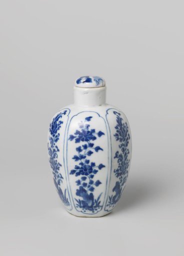 Ovoid covered jar with flowering plants in panels