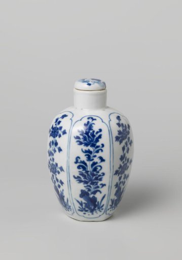 Ovoid covered jar with flowering plants in panels