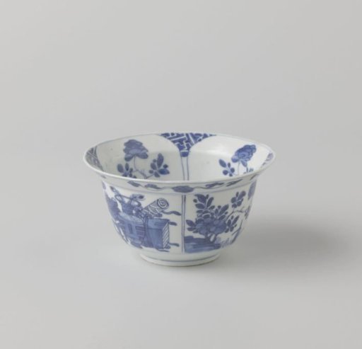 Bowl (folding cap) with flowering plants and auspicious objects