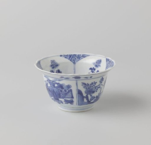 Bowl (folding bowl) with flowering plants and auspicious objects