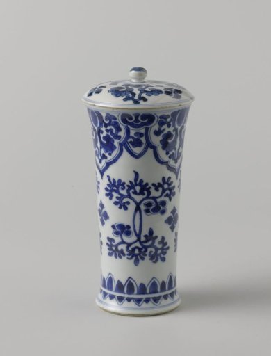 Covered cylindrical beaker with flower scrolls