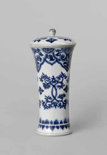 Covered cylindrical beaker with flower scrolls